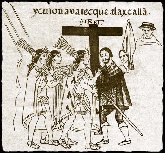Scène de la christianisation du Mexique